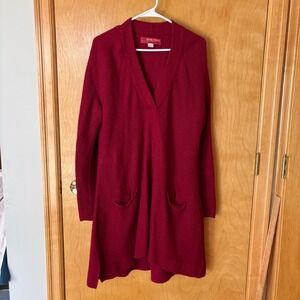 Beyond Threads Sweater Women Large Red Alpaca Wool V-Neck Tunic Pockets Peru